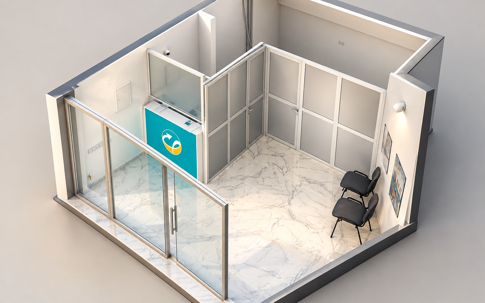 Vue illustrée de l’intérieur de l’agence